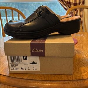 Clarks Black Leather Slip-On Shoes